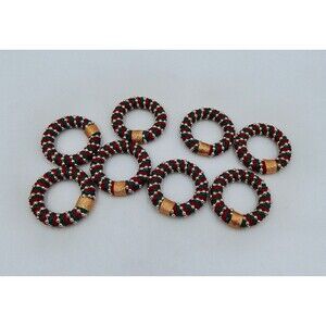 Holiday Napkin Rings Set of 8 Silver Beads Red Green Twisted Floss Yarn